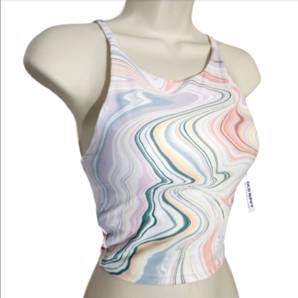 Old Navy Sports Bra Longline Marble Pastel Cream Size XS